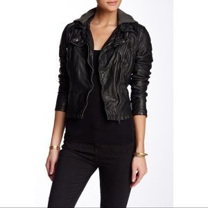Faux Leather Moto Jacket With Removable Hood